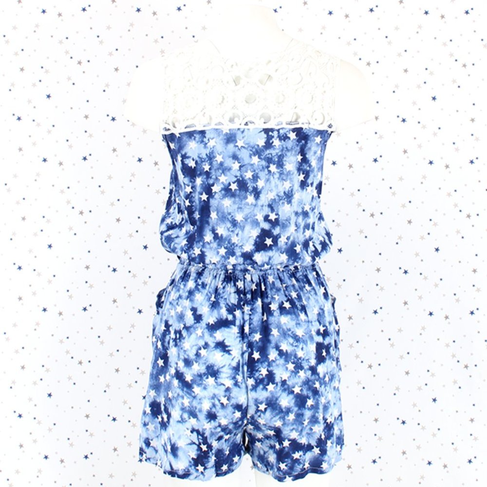 Star Print Tie Dye Romper Blue - Picture 7 of 13